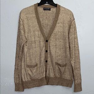 Kallspin Cashmere Wool blend Tan Button Cardigan Sweater V-Neck Ribbed Cuffs